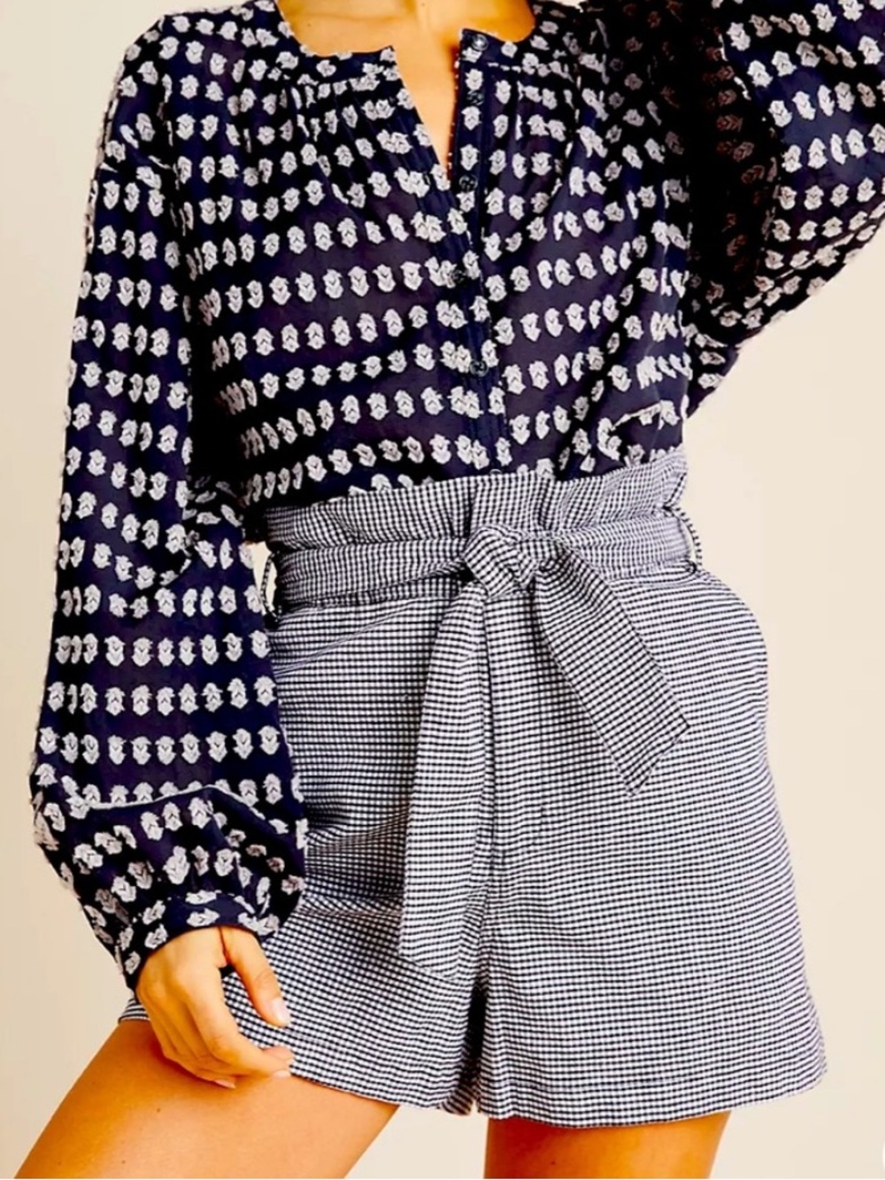 Anthropologie Amadi Shorts Paperbag Waist Gingham Plaid Black White Small
